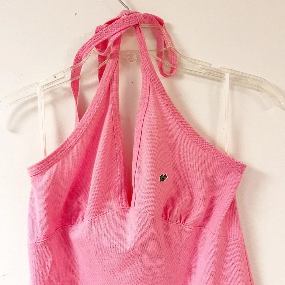 Lacoste Women's Pink Halter Babydoll Dress V Neck Y2K Preppy - Picture 3 of 7